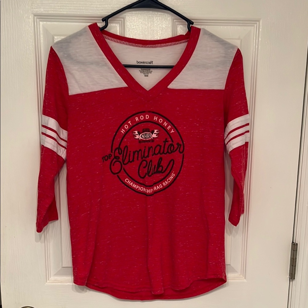 Boxercraft Red and White Long Sleeve Tee with V-Neck